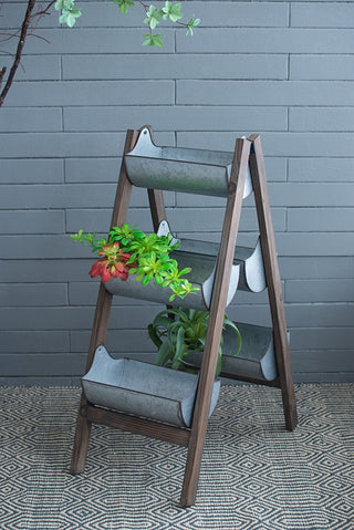 
Farmhouse Foldable Reed Galvanized and Wood Ladder Planter 14.2' x 7.5' x 70.9'

