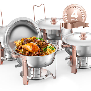5 Qt 4-pack round chafing dish buffet set in rose gold stainless steel