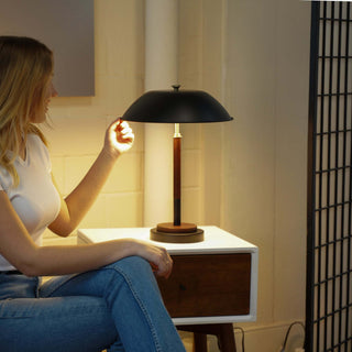 Cosmiclume Black Umbrella LED Table Lamp – Modern Hotel-Style Nightstand Lamp, Walnut & Bronze Finish, 110V