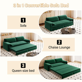 66" Queen Pull Out Sofa Bed - 3-in-1 Velvet Sleeper with Storage