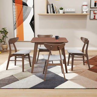 Wooden Dining Table Set (1 Table & 4 Chairs) - Modern Square Kitchen Table with Fabric Upholstered Chairs, Space-Saving Design, Walnut