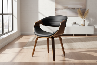 LumiSource Symphony Pro-Series Mid-Century Kinetic Interface: Architecturally-Engineered Walnut Shell + High-Density Black Faux Leather Ergonomic Core – Precision-Curved "Flow State" Dining & Accent Module