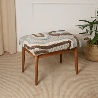 Set of 2 Tufted Upholstered Stools - Wooden Legs, Accent Seating