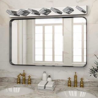 45" Modern Chrome 7-Light LED Vanity Light - Square Acrylic Dimmable Wall Fixture for Bathroom