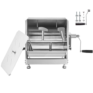 Manual Meat Mixer, 60 Pound Max Capacity Tilt Tank Meat Mixer, Stainless Steel Meat Processing Equipment, Sausage Mixer Machine with Lid and Handle, Ground Beef Hand Mixer, Silver