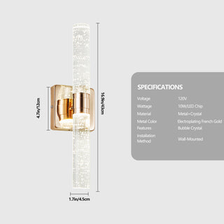 Contemporary Crystal Wall Light Sconce, 2-Light Gold-Plated Fixture with Bubble Crystal for Bathroom, Bedroom, Hallway – Modern Indoor Lighting