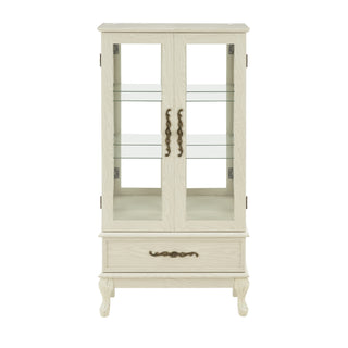 Curio Cabinet Lighted Glass Cabinet Glass Wine Cabinet Curio Display Cabinet with Adjustable Glass Shelves 2 Doors and 1 drawer Cabinet Sideboard With Bulb Included Antique White