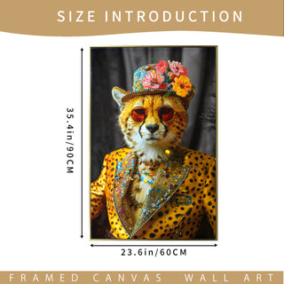  Abstract Art Wall Decor | Stylish Cheetah in a Leopard Print Suit, Sunglasses & Hat - Modern Canvas Painting