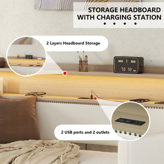 Twin Size Daybed with Drawers, Upholstered Daybed with Charging Station and LED Lights, White(Old Item W1580S00021)