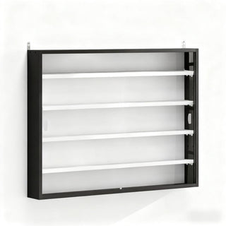 Black Wall-Mounted Display Case with Clear Glass Doors