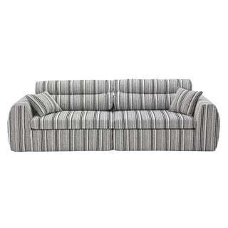 Woven Chenille Striped Compact Sofa, High-Density Sponge Cushion, No-Assembly Space-Saving Couch for Living Room, Apartment, Office – Black & White