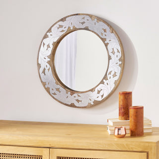 Mango Wood & Aluminium Fitted Round Mirror – Stylish Wall Mirror for Home Decor