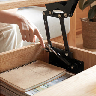 100% Solid Oak Coffee Table with Storage - 100cm Elevated Natural Wood Center Table