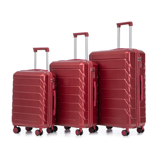 3-Piece Spinner Luggage Set with Combination Lock, Wine Red Hard Shell