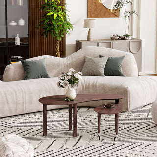 360° Rotatable Coffee Table – Walnut Oak Veneer Wood Grain Tabletop with Solid Rubber Wood Legs, Waterproof & Wear-Resistant PU Finish