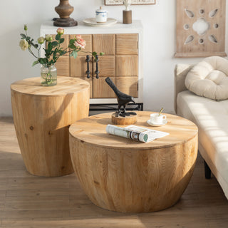 Vintage Style Bucket Shaped Coffee Table Set for Office, Dining Room and Living Room(Set of Two Pieces)