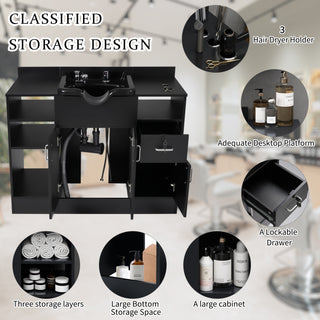 Shampoo Backwash Station for Salons | w/Bowl, Storage, Power Outlets & USB Port