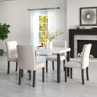 5-Piece Dining Set – Imitation Marble Tabletop with Solid Wood Table & 4 Chairs, Space-Saving Kitchen & Dining Room Furniture Set