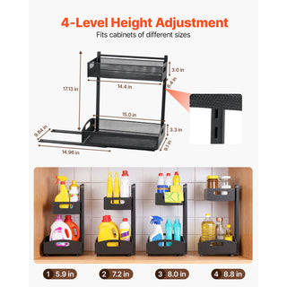 2-pack 2-tier pull out under sink organizer black, view 5