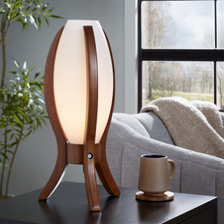 Desk Lamp with Walnut Wood and Frosted Glass