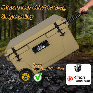 65 Quart Khaki Cooler, Ultra-Tough Hard Shell Ice Chest – Heavy-Duty Insulated Portable Cooler with 6-Day Ice Retention for Camping, Job Site, Tailgating, Beach & Fishing