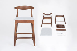 Mid-Century Modern Design Solid Wood 24' Counter Stools ,Upholstered Counter Stools with Wood Legs for Kitchen Island Dining Room Bar(Walnut Frame And Light Gtey Cushion)