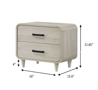 Contemporary Solid Wood Nightstand – 1pc Bedroom Side Table with 2 Drawers, Unique White Finish, Modern Bedside Storage Furniture