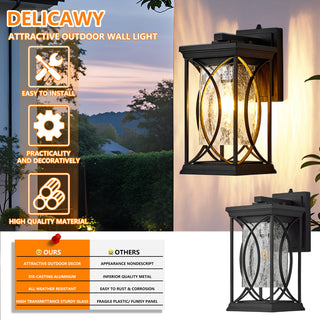 Oil Rubbed Bronze Porch Light Dusk to Dawn Outdoor Wall Lantern Small Modern Exterior Light Fixture Aluminum with Crack-Like Glass IP65 Waterproof Outdoor Sconce Outside Light for House, Front Door