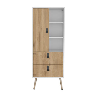 Huna Tall Dresser | 2-Drawer Storage Unit with Door and; Open Shelves