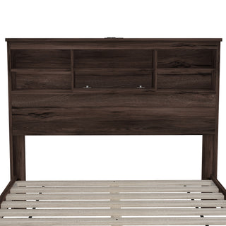 4-Pieces Bedroom Sets Queen Size Vintage Wooden Bed Frame with 2 Nightstands and 1 Dresser,Dark Walnut