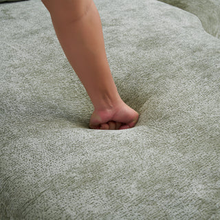 Full Compression L-Shape Sectional Sofa w/ Curved Chaise | Green Modular Chenille Fabric Couch | High-Density Foam for Apartment & Small Space Living Room | No Assembly Required