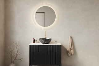 TURIO 30' Bathroom Vanity with Sink, Freestanding Bathroom Storage Cabinet with 2 Doors, Black Bowl Ceramic Basin with Stone Pattern and Carrara White Sintered Stone Countertop, No Faucet, Black Color