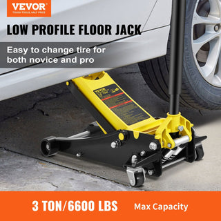 Floor Jack, 3 Ton Low Profile Floor Jack, Heavy-duty Steel Racing Floor Jack with Dual Pistons Quick Lift Pump, Floor Jack Lifting Range 3.35'-19.69'