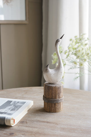 White Paulownia Wood Swan Sculpture, Brown Base