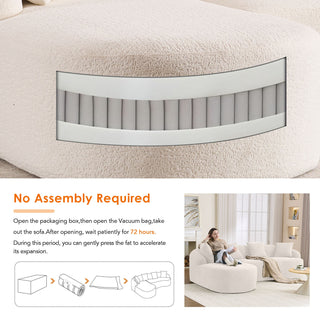 Boneless L-Shape Sectional Sofa with Curved Chaise, White Modular Chenille Couch, High-Density Foam Compression Sofa Sleeper for Living Room, Bedroom, Apartment Lounge