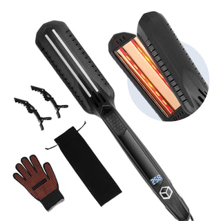 Hair Straightener, 1.5-inch Titanium Flat Iron, Dual Infrared Hair Straightener Flat Iron with LCD Display and 19 Temp Levels - 210°F to 450°F, Dual Voltage 110V/240V for Salon Home Travel Use