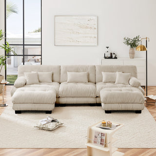 Luxury Modular Sectional Sofa Couch - Oversized U Shaped Cloud Couch for Living Room,Deep Seat Sofa Couch with 2 Ottomans ,Chenille Light coffee