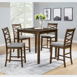 5-piece Counter Height Dining Table Set with 4 Chairs, Wooden Counter Height Dining Table Set for 4 People, Modern Counter Height Dining Table Set for Living Room, Kitchen and Dining Room, Walnut