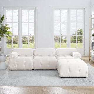 Modular Sectional Sofa – Button Tufted Design, DIY Combination, L-Shaped Couch with Reversible Ottoman, Ivory Teddy Fabric