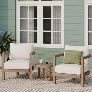 Patio Set 3 Piece Acacia Wood Outdoor Furniture Conversation Seat with Table for Porch, Garden, Backyard, Balcony, Brown wash, Beige cushion