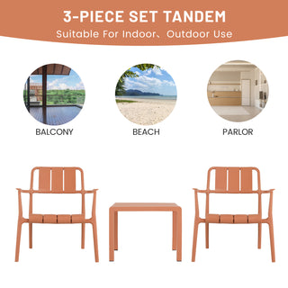Three-piece indoor/outdoor leisure table and chair set (two chairs and one coffee table), UV-resistant, waterproof and durable, apricot brown, 25*20.47*27.56 (in)/19.69*19.69*14.96 (in), Polypropylene