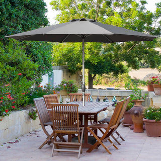 10FT Patio Umbrella, Outdoor Table Umbrella with Push Button Tilt and Crank, UV Protection Waterproof Market Sun Umbrella with 8 Sturdy Ribs for Garden, Deck, Backyard, Pool (Gray) - Base Not Included