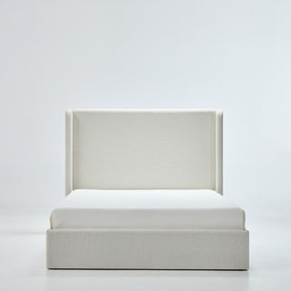 Carmen Upholstered Wingback Bed Frame, 54" Ivory Chenille Headboard