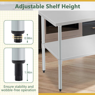 Profeeshaw 30x48 Inch Stainless Steel Work Table with Backsplash | Heavy-Duty Commercial Prep Table with Adjustable Undershelf