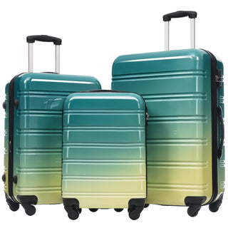 Hardshell Luggage Sets 3 Piece Gradient Color Expandable Suitcase with Spinner Wheels and TSA Lock Lightweight 20' 24' 28' Available,Green+Yellow