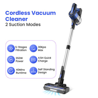 POWEART V870 BLUE Cordless Vacuum Cleaner | 30KPa Strong Suction, 350W Motor | Up to 45-Min Runtime, 8-in-1 Stick Handheld | Lightweight Pet Hair Vacuum for Hardwood & Carpet