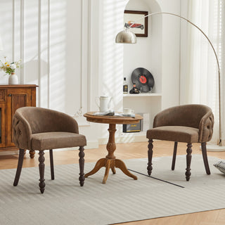 Hand-pulled buckle decoration PU Dining Chair,Accent Leisure Chair, Mid-Century Modern Arm Chair with Solid Wood Armrests and Legs, 1-Seat Cushioned Sofa for Living Room Bedroom,Brown color,SW1865BR