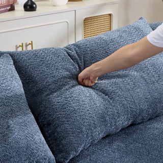 124.5" Extra Large Modern Compressed Boneless Sofa | Luxurious BLUE Chenille Fabric | High-Resilience Comfort Couch w/ 7 Pillows | No Assembly Living Room Seating