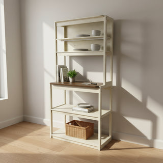 31.50' White and Rustic Brown color 5-Tier Bakers Rack for Kitchen with Storage, Coffee Bar, Kitchen Shelves,  Microwave Stand