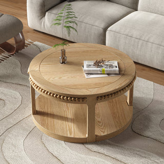 31.5 inch round two-tier solid wood coffee table natural, view 4